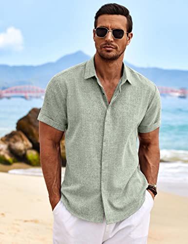 COOFANDY Men's Linen Shirts Short Sleeve Casual Shirts Button Down Shirt for Men Beach... image