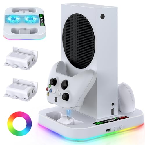 Cooling Stand for Xbox Series S Console with 15 Light Modes, MENEEA Dual Fast Charger...