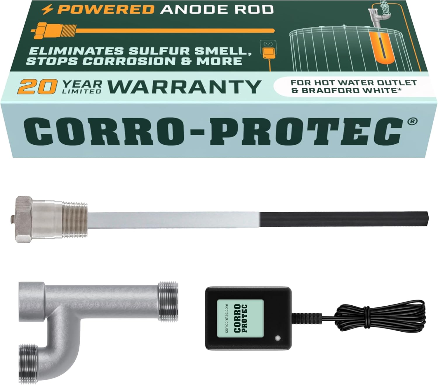 Corro-Protec Powered Anode Rod for Bradford White Water Heater and Hot Water Outlet...
