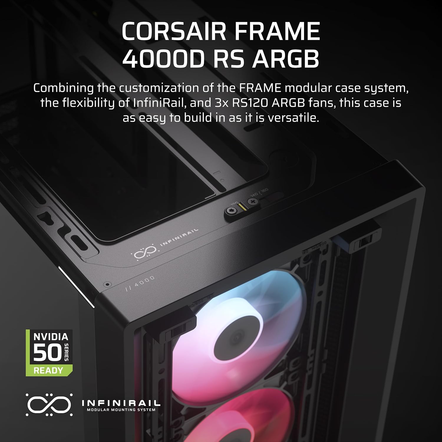 CORSAIR 4000D RS ARGB Frame Modular Mid-Tower ATX PC Case, High Airflow, 3X Pre-Installed RS...
