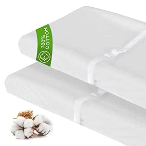 Cotton Changing Pad Cover White 2 Pack for Boys Girls, Changing Table Pad Cover Unisex... image