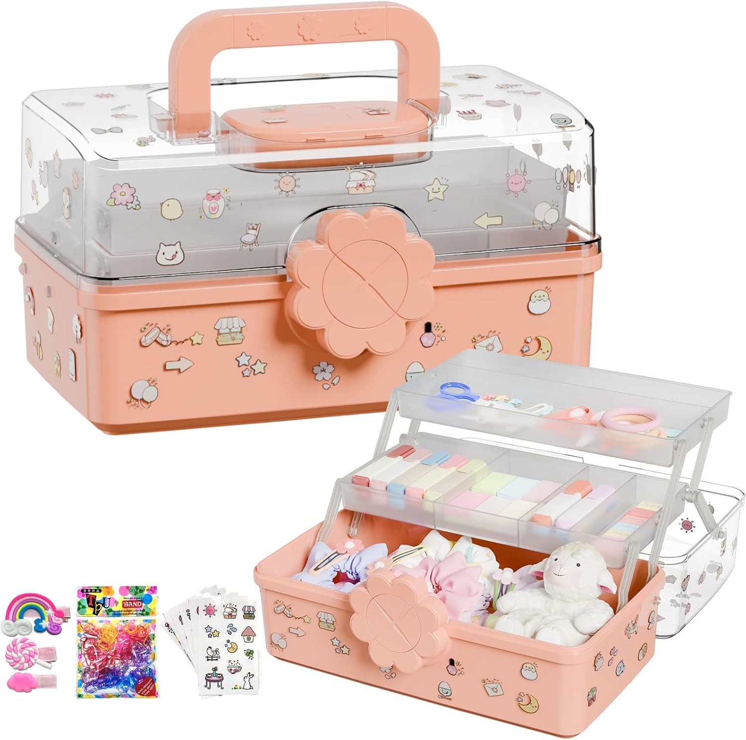 Covetree Three-Layer Multipurpose Storage Box with Handle – Ideal for Hair Accessories...