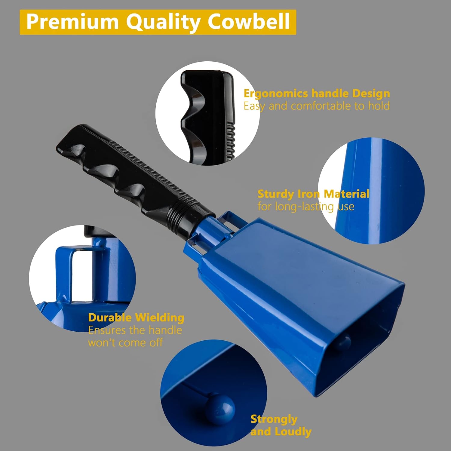 Cowbells 2pcs,Steel Cow Bell 8 inch with Handle,Cheering Hand Bell for Sports... image