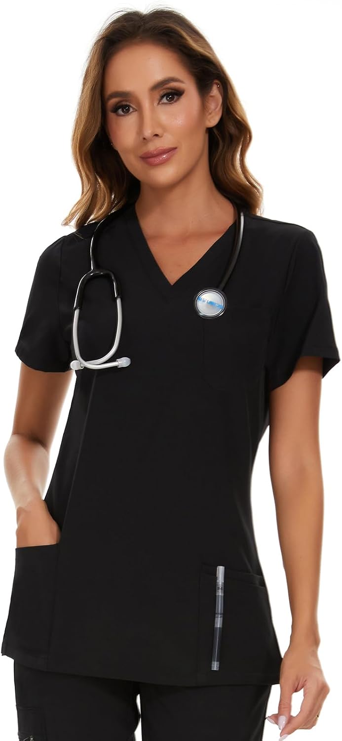 COZYFIT Scrub Tops for Woman - Soft Stretch, V-Neck Top Scrubs with 3 Pockets, Easy Care for...