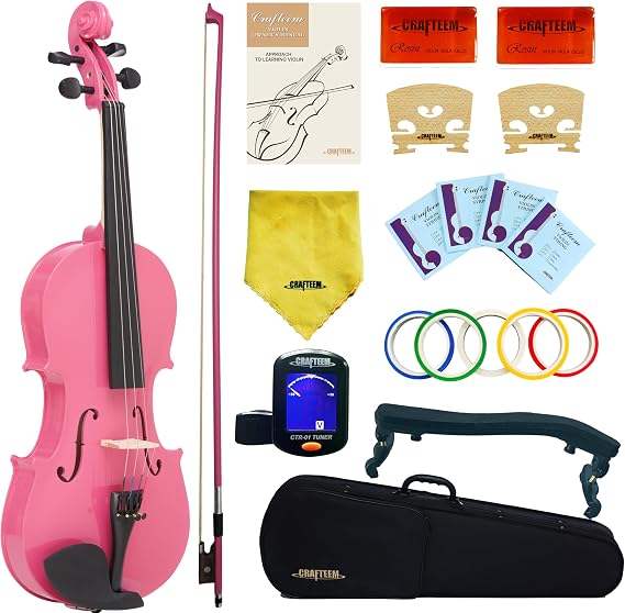 Crafteem 1/4 Fiddle Pick Colored Premium Violin Outfit for Beginners Adults Kids With 5...