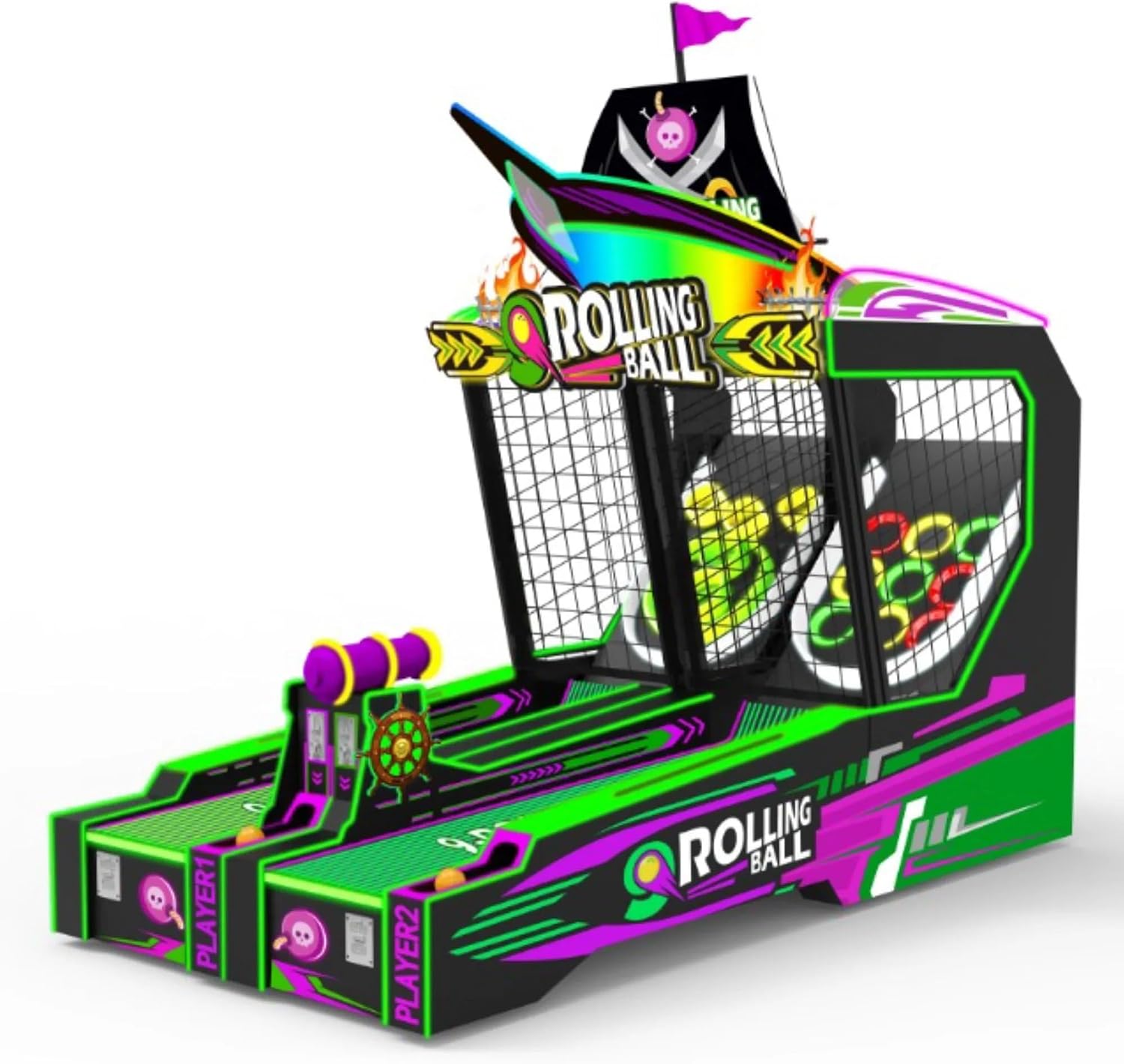 CREATIVE ARCADES Neon Pirate Dual-Lane Skeeball Machine, Coin Operated, Ticket Redemption...