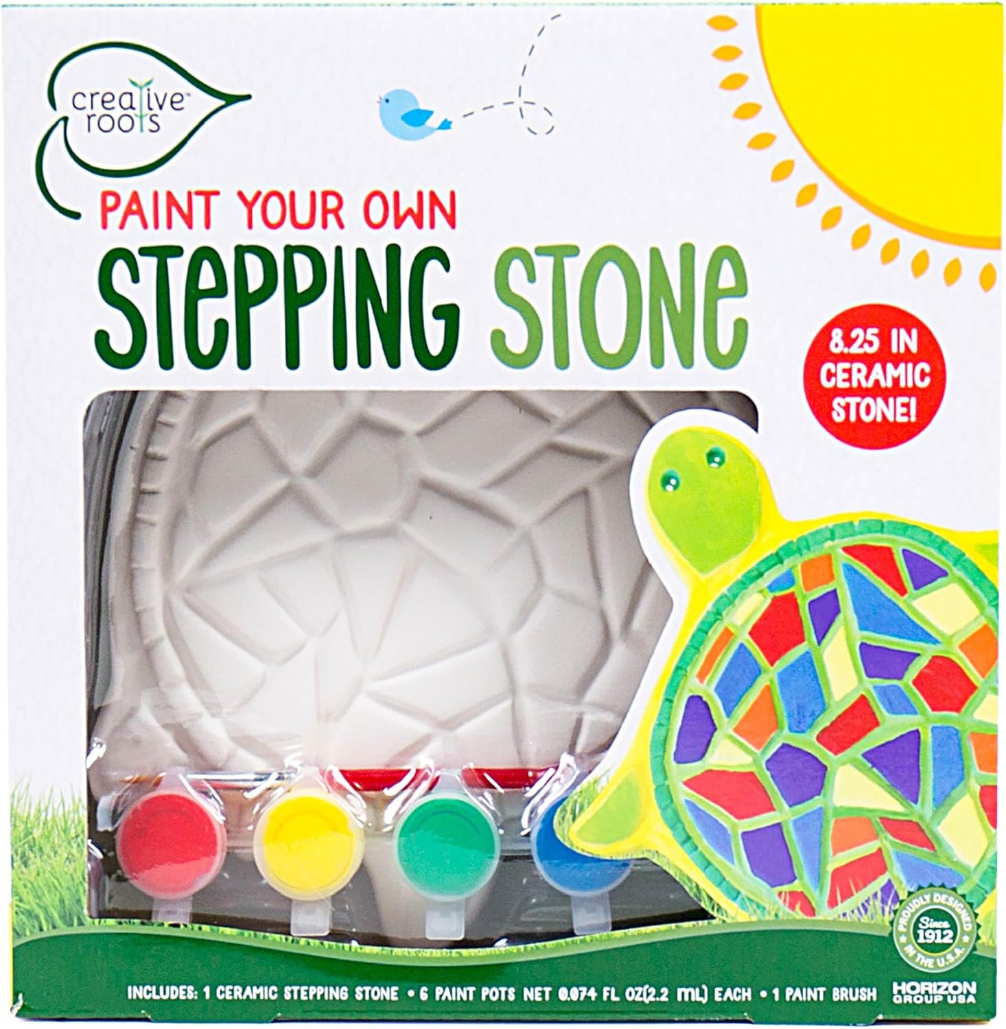 Creative Roots Mosaic Turtle DIY Stepping Stone Kit, Includes Ceramic Stone & 6 Vibrant...