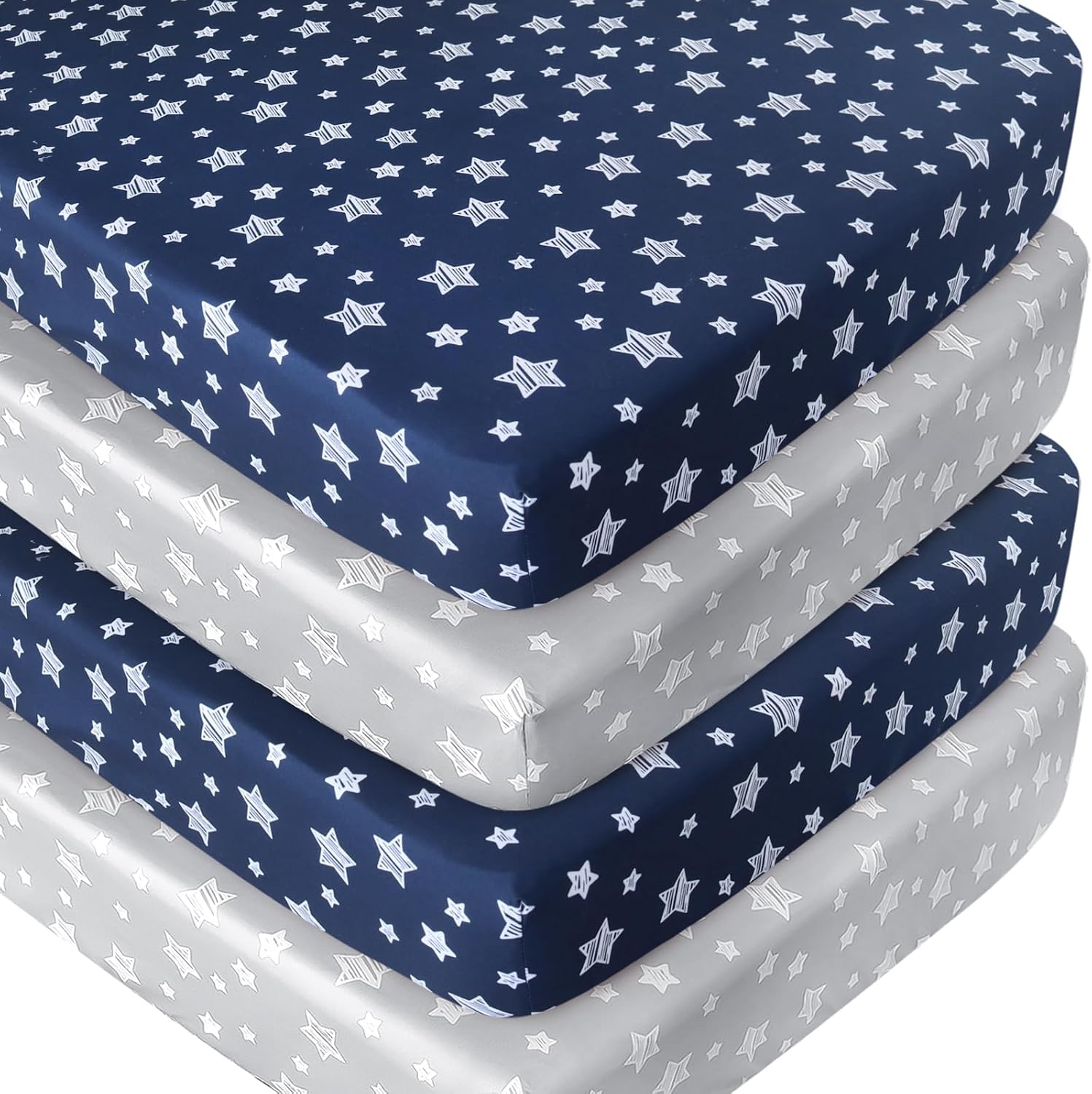Crib Sheets 4 Pack, Fitted Crib Sheets for Standard Size Crib and Toddler Mattresses, Soft...