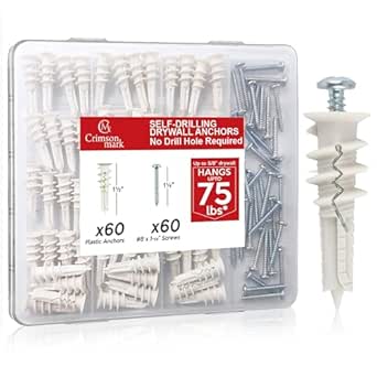 CrimsonMark 120Pcs #8 Self Drilling Drywall Anchors and Screws kit #8 x 1-1/4”- Superb...
