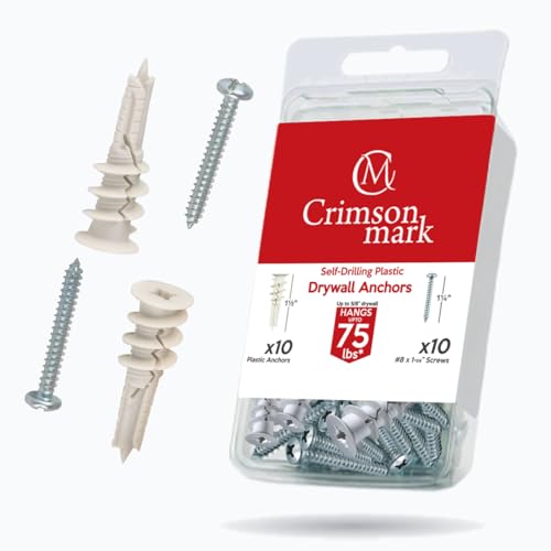 CrimsonMark 20Pcs Self Drilling Drywall Anchors and Screws kit #8 x 1-1/4”- Superb Wall...