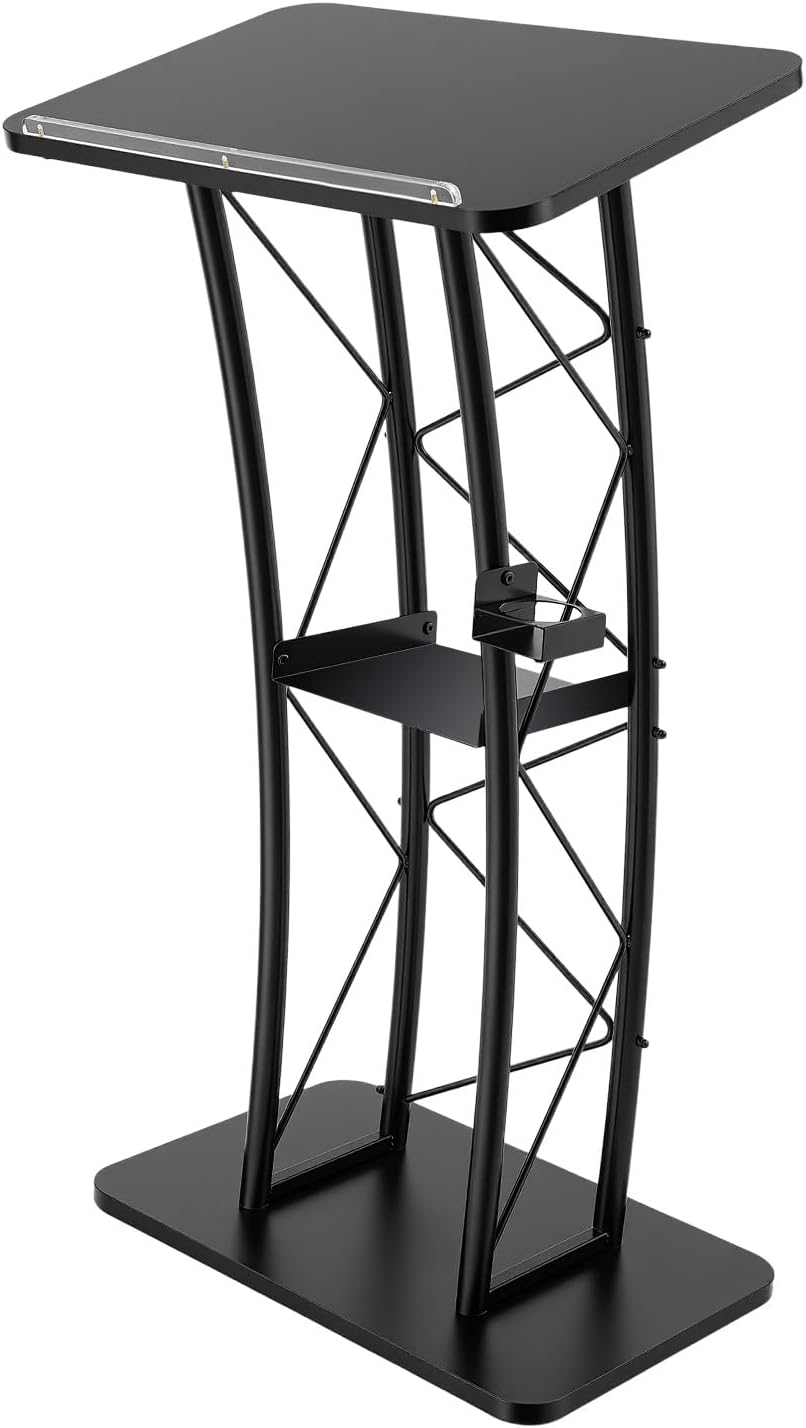 Curved Podium Stand, Metal Black Pulpit Lectern for Speeches Churches, 47inch Portable...
