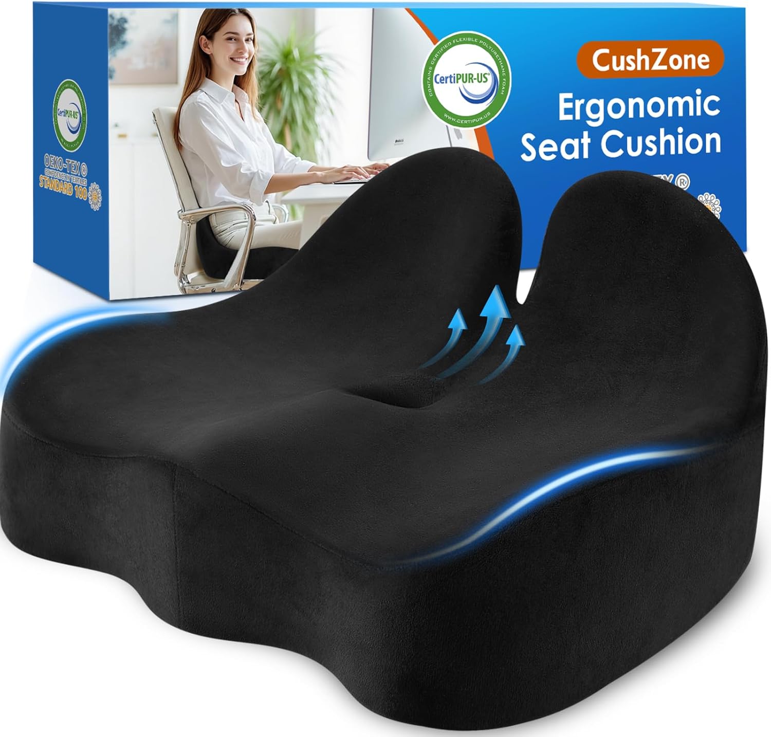 CushZone Seat Cushion, Ergonomic Memory Foam Seat Cushions for Office Chairs, Car, Long...