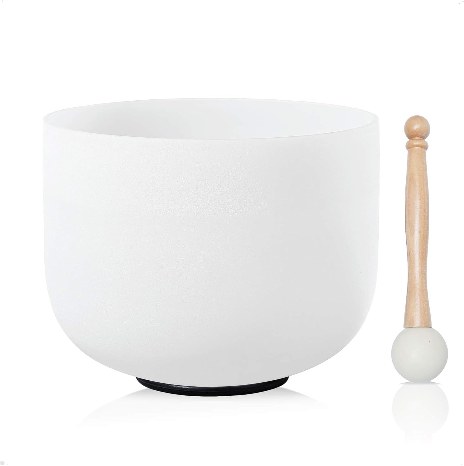 CVNC 440HZ 8 Inch F Note Heart Chakra Frosted Quartz Crystal Singing Bowl with Mallet and...