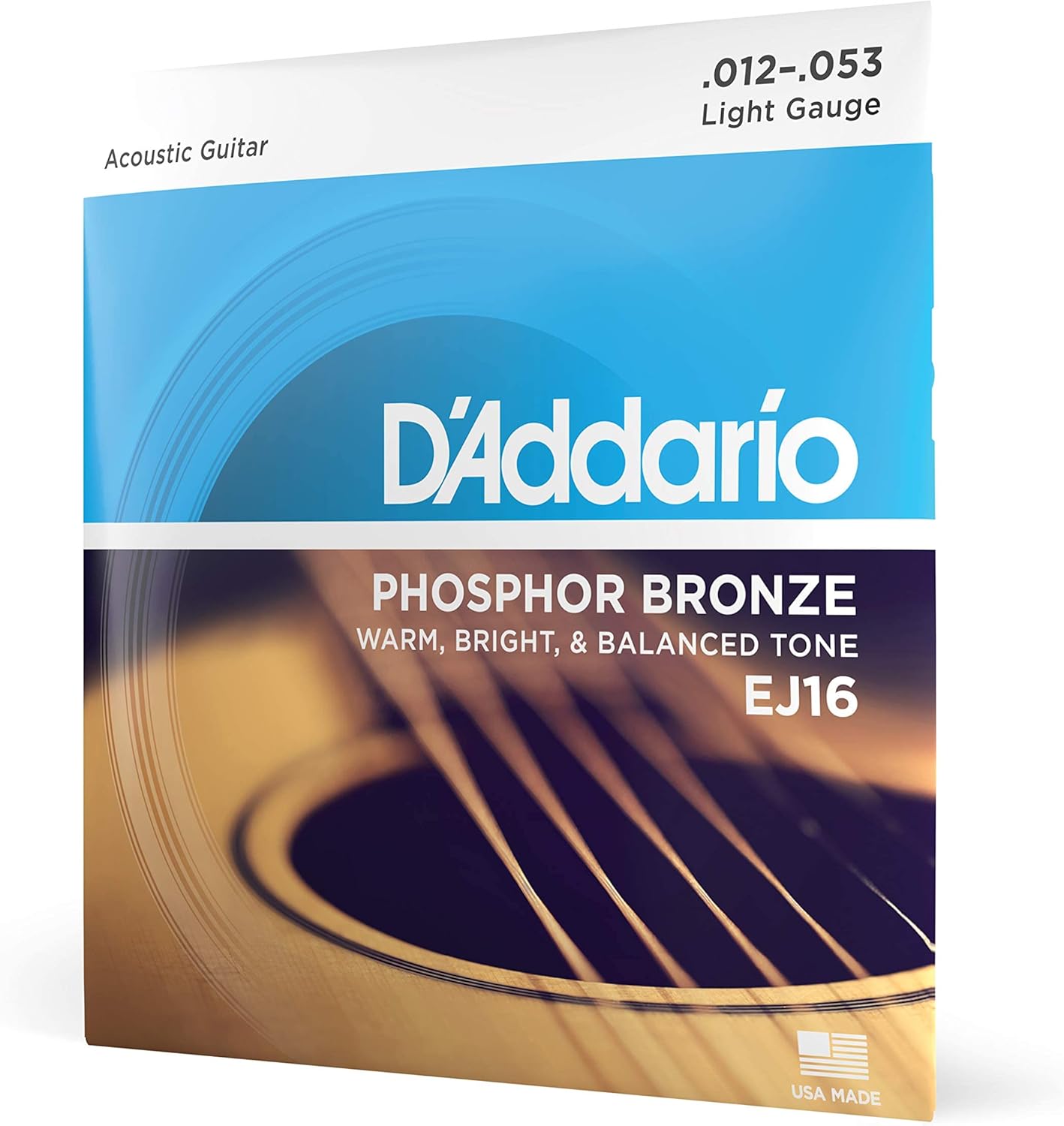 D'Addario Acoustic Guitar Strings, Phosphor Bronze, EJ16, Light Gauge 12-53, 6-String Set...