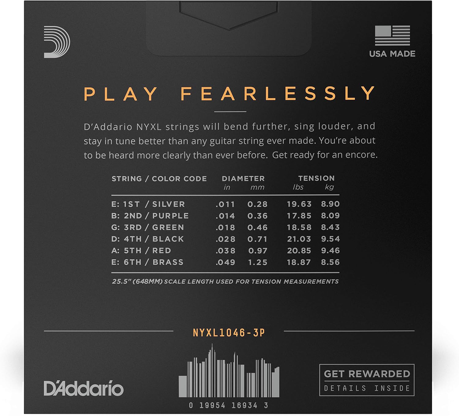 D'Addario Electric Guitar Strings, NYXL Nickel Plated, NYXL1046-3P, Regular Light Gauge...