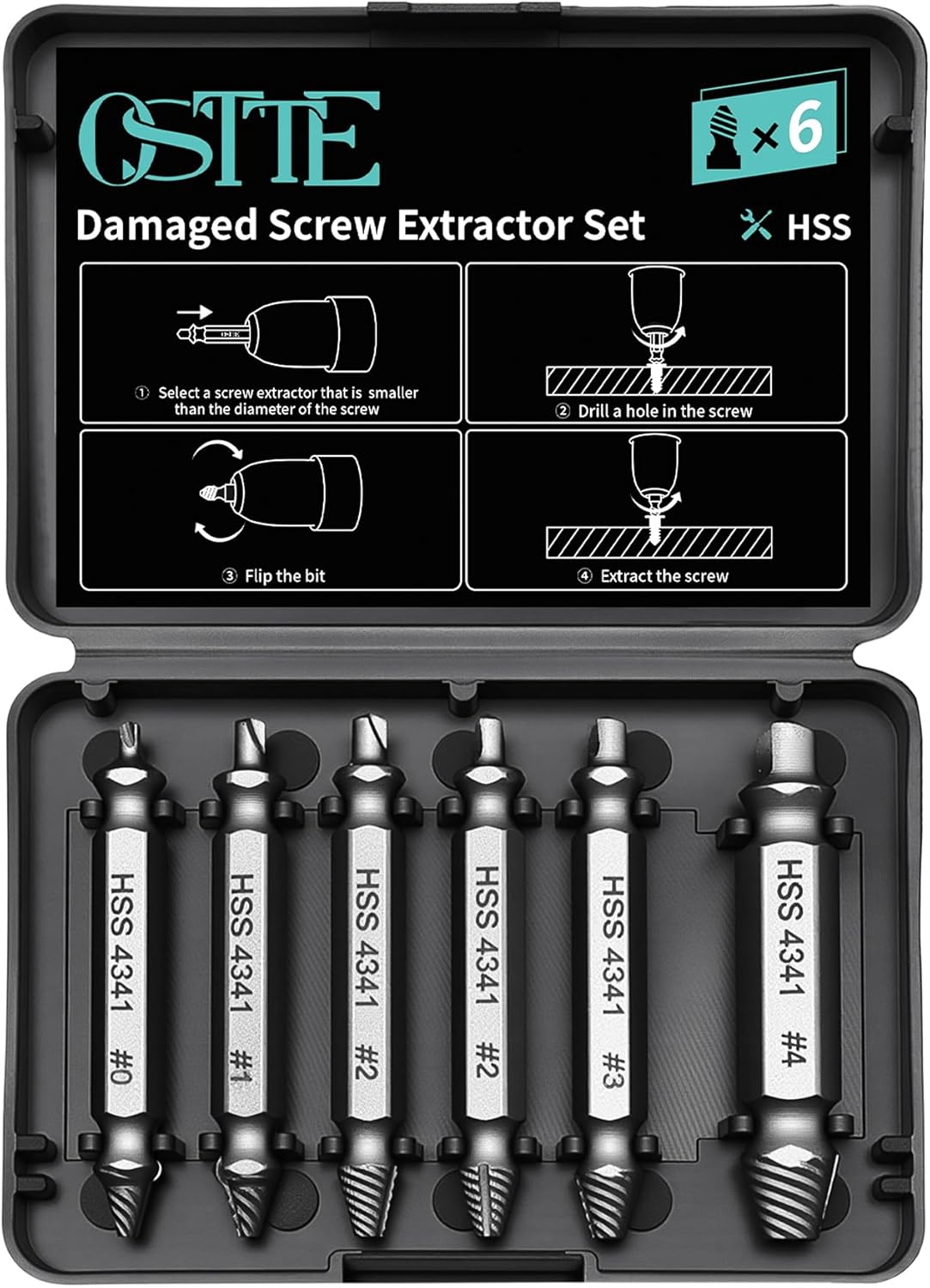 Damaged Screw Extractor Set 6PCS, Stripped Screw Extractor, Easy Out Removal of Rusty Broken...