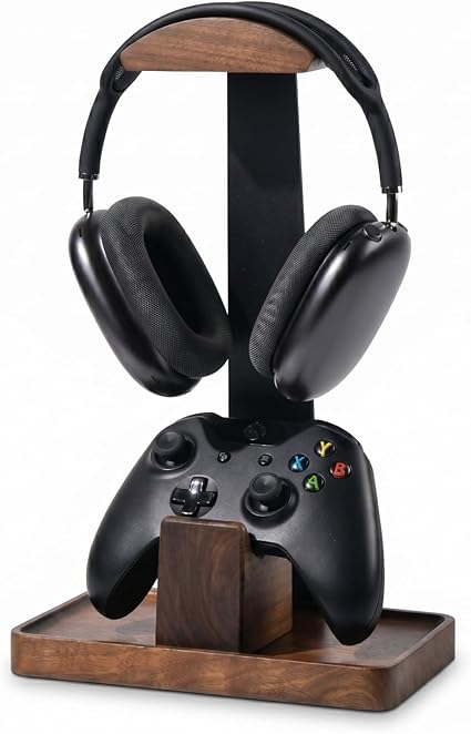Damuzhi Headphone Stand with Gaming Controller Holder, Walnut Wood Headphone Stand with...