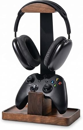 Damuzhi Headphone Stand with Gaming Controller Holder, Walnut Wood Headphone Stand with... image