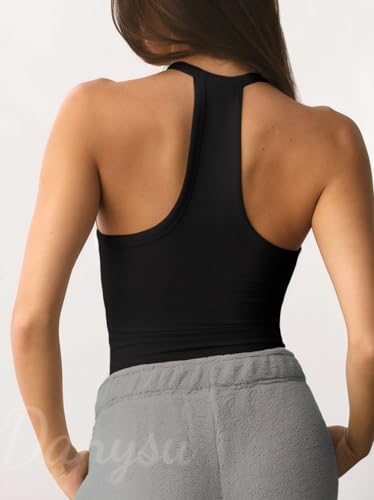 Danysu V Neck Racer Back Tank Top for Women Padded Ribbed Long Tank Fitted Basic Cami Tops image