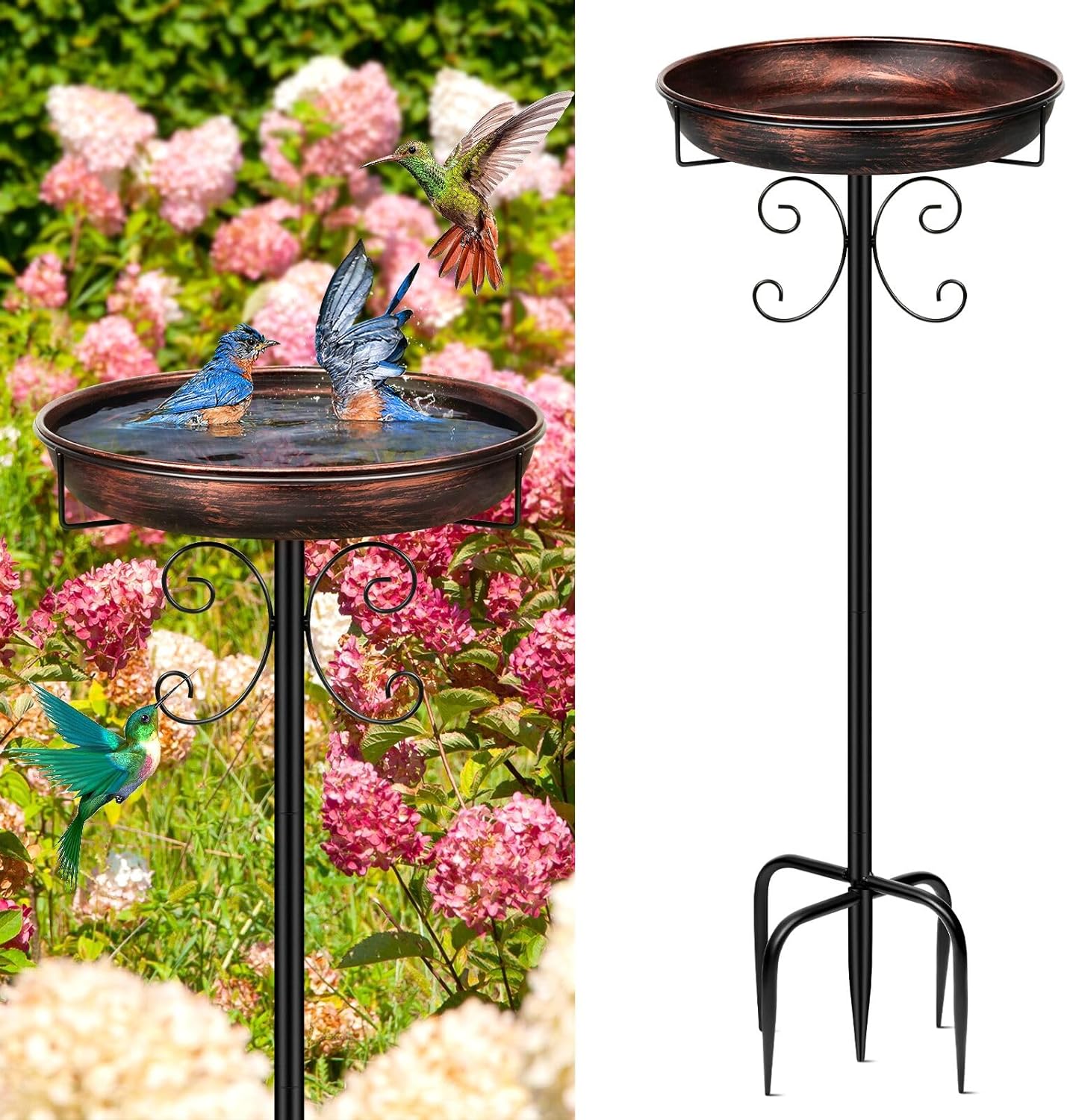 Daoeny 35In Metal Bird Bath for Outside, Vintage Freestanding Birdbaths & Birdfeeder, Bird...