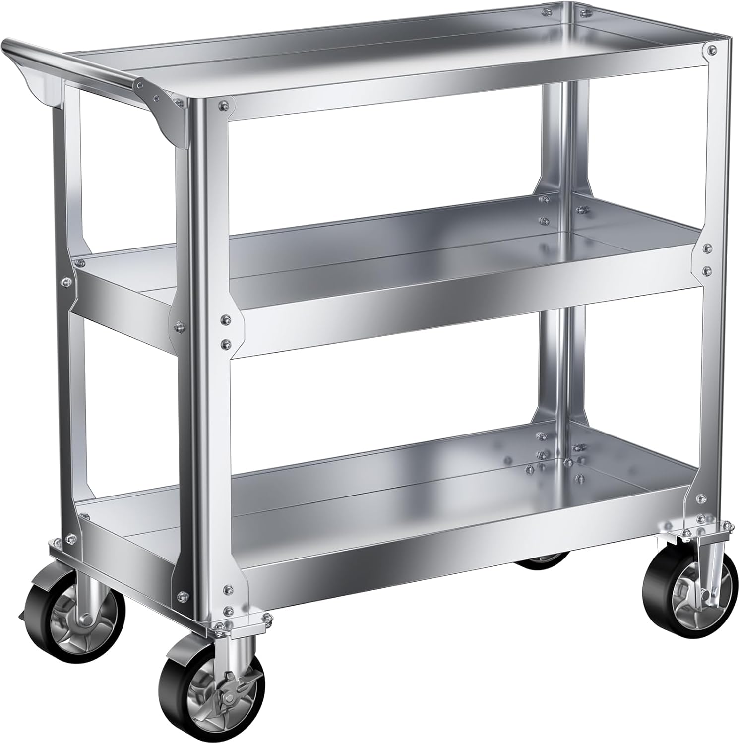 DDJ Stainless Steel Utility Cart on Wheels, 3-Tier 1100 lbs Heavy Duty Tool Cart with...