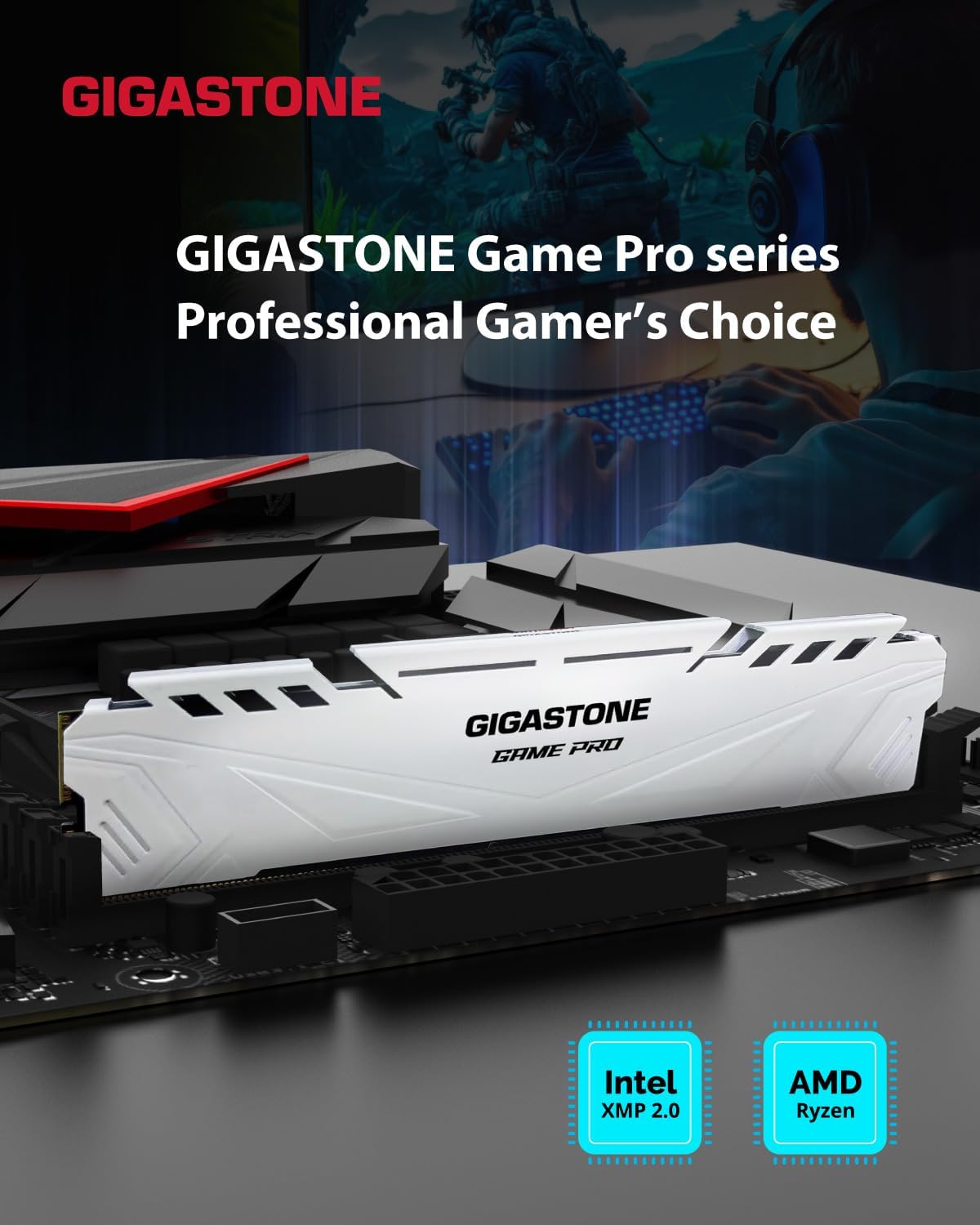 【DDR4 RAM】 GIGASTONE Game PRO 32GB Kit (2x16GB) DDR4 3200MHz PC4-25600 CL 16-18-18-40...