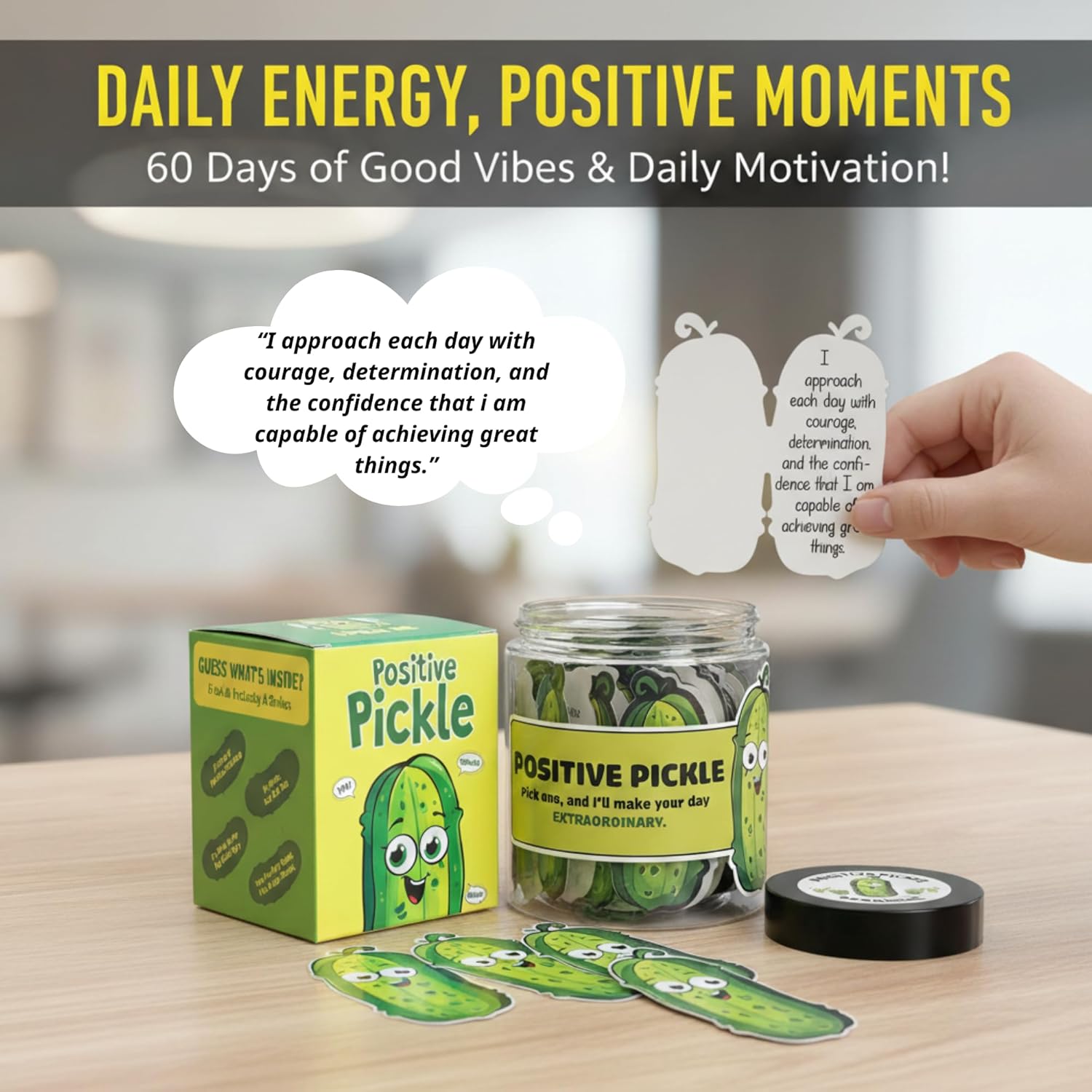 DEARMINE 60 Positive Pickle Cards Jar, Birthday Gifts for Women, Teens, Adults, Back to... image