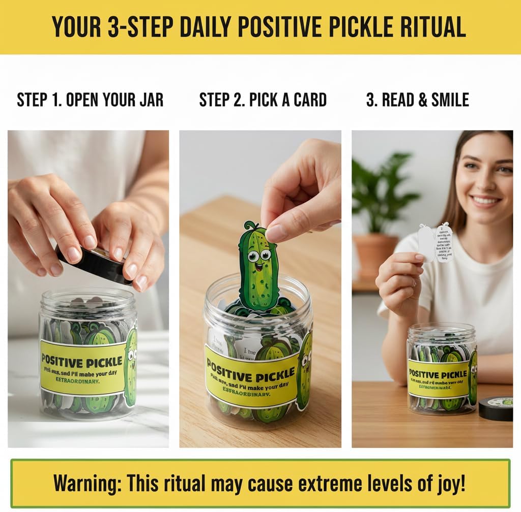 DEARMINE 60 Positive Pickle Cards Jar, Birthday Gifts for Women, Teens, Adults, Back to... image