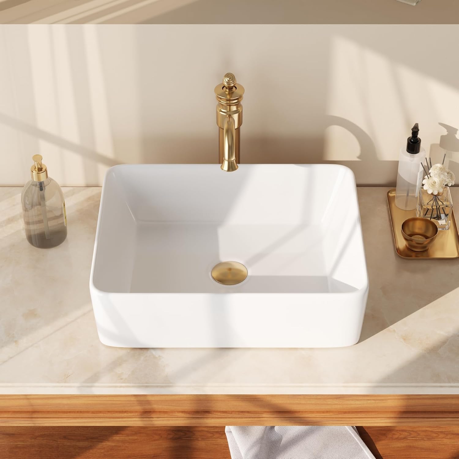 DeerValley Ally 19x15 Inch Rectangular Vessel Sink, White Ceramic Above Counter Bathroom...