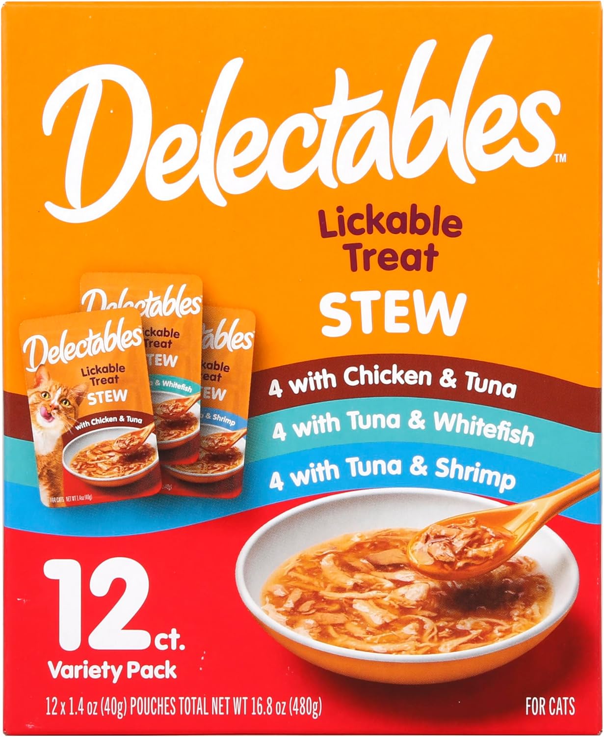 Delectables Lickable Treat Stew Wet Cat Treat Variety Pack, Food Topper, Hydrating...