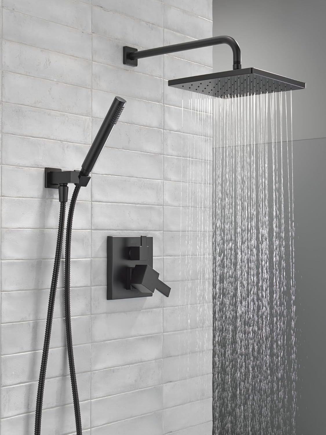 Delta Modern 14 Series Square Rain Shower System Faucet Set, Rainfall Matte Black Shower...