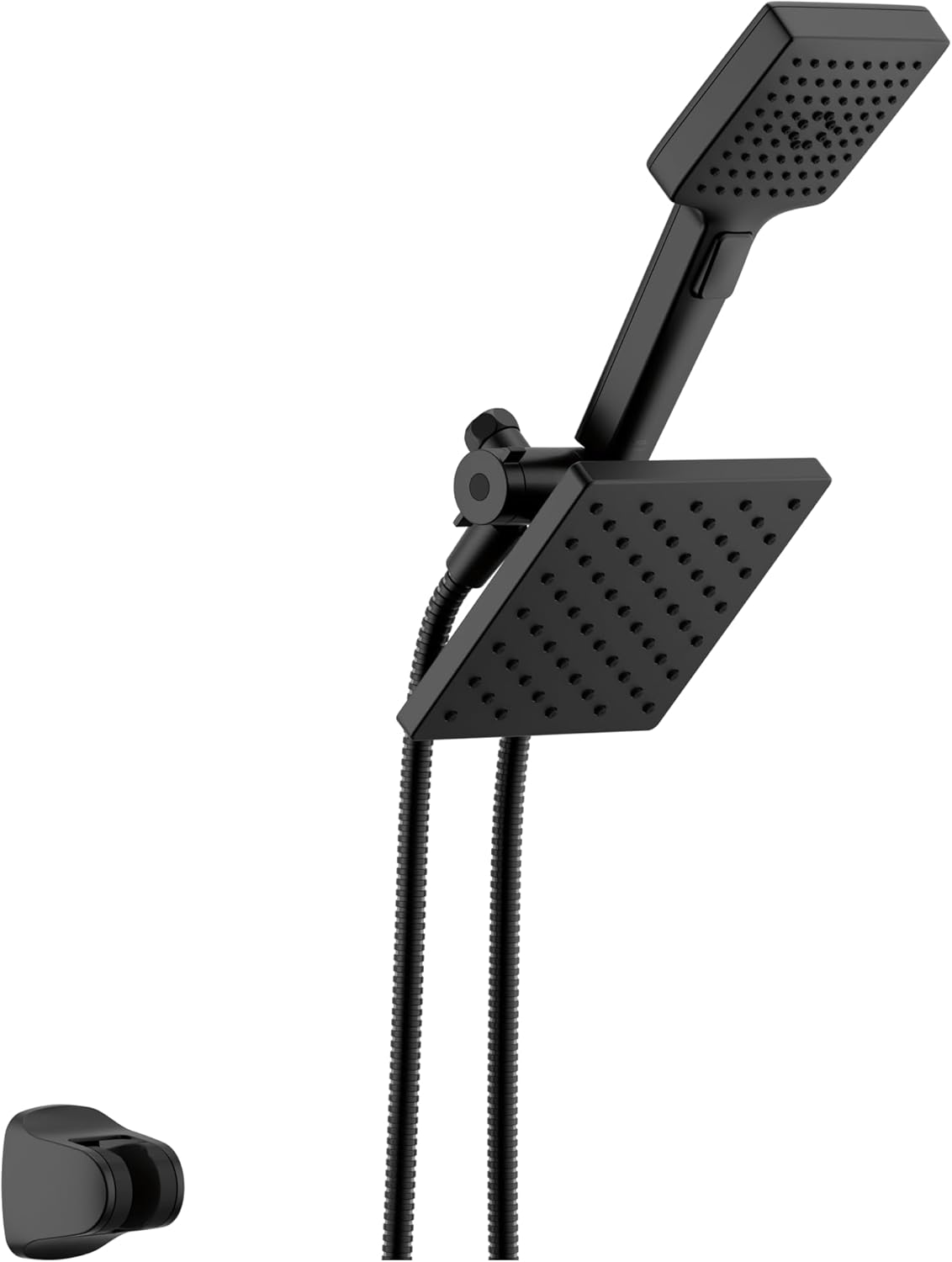 Delta Square 2-in-1 Dual Shower Head with 4-Setting HandHeld Spray, Matte Black Detachable...