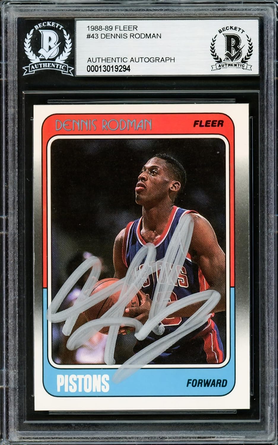 Dennis Rodman Autographed 1988-89 Fleer Rookie Card #43 Beckett BAS Stock #220307