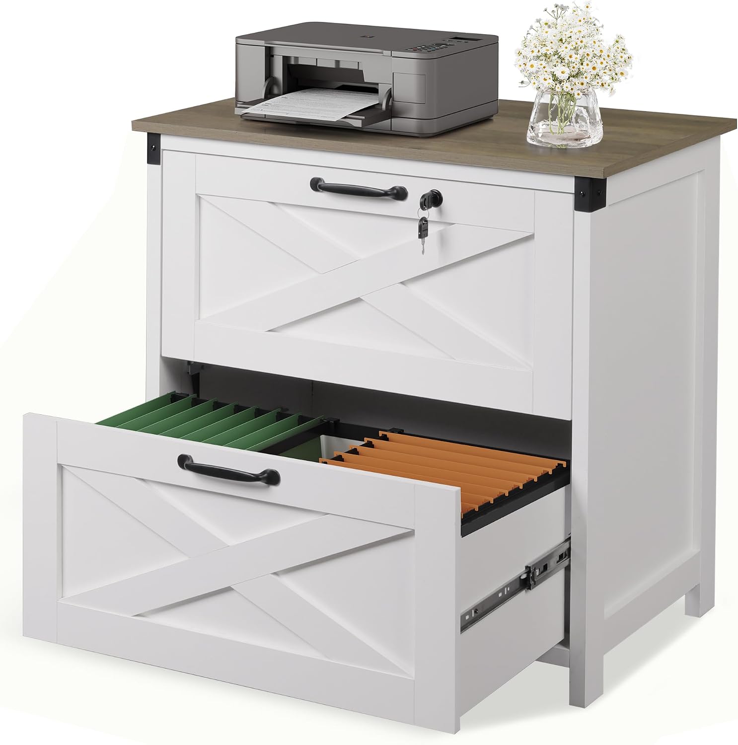 DEVAISE 2 Drawer File Cabinet, Lateral Wood Filing Storage Cabinet with Lock, Farmhouse...