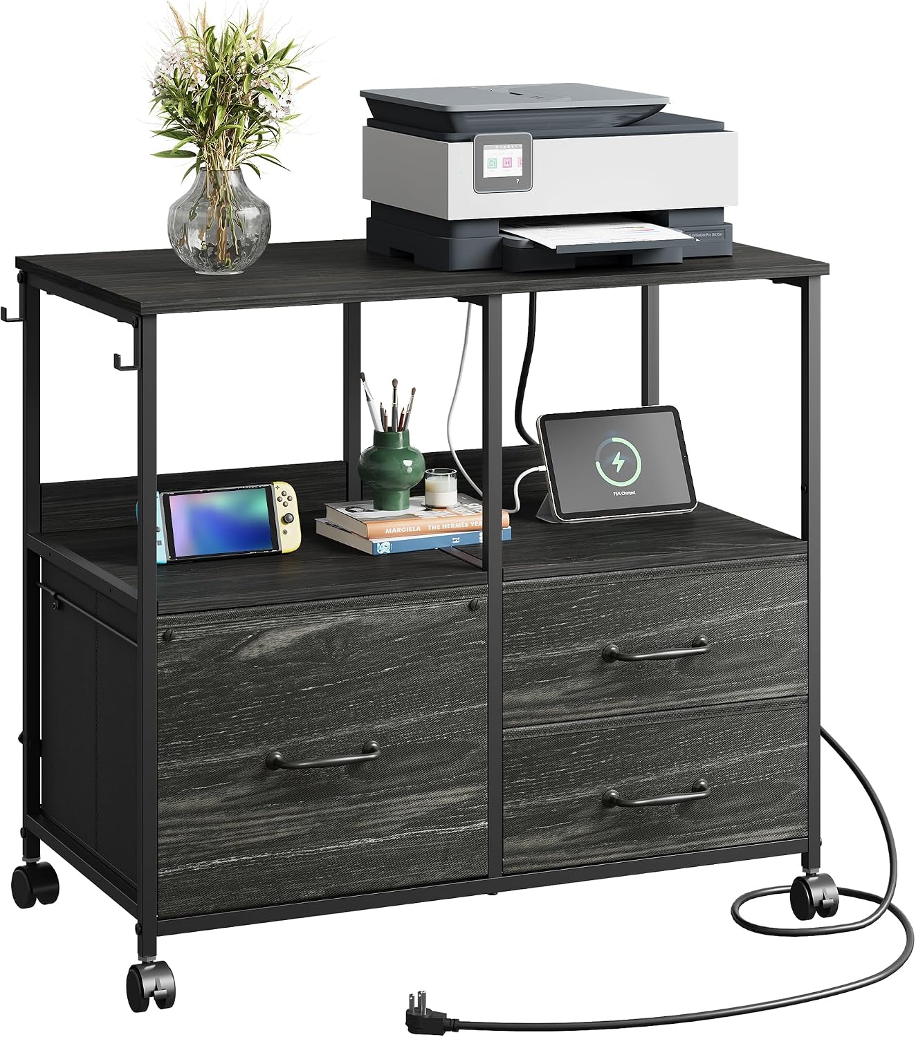 DEVAISE 3 Drawer File Cabinet with Charging Station, Rolling Printer Stand for Office...