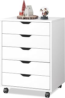 DEVAISE 5-Drawer Filing Cabinet Under Desk, Wood Storage file Cabinet with Wheels, White