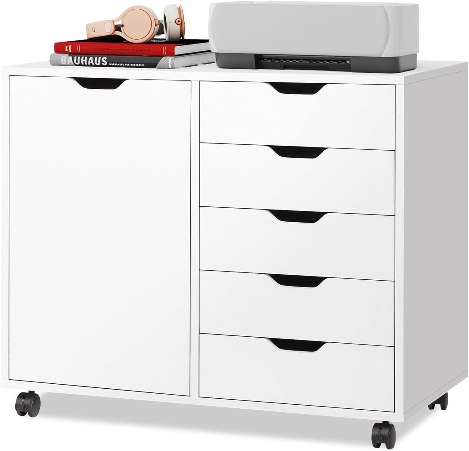 DEVAISE 5-Drawer Wood Drawer Cabinet, Office Storage Cabinet with Adjustable Shelf & Wheels...