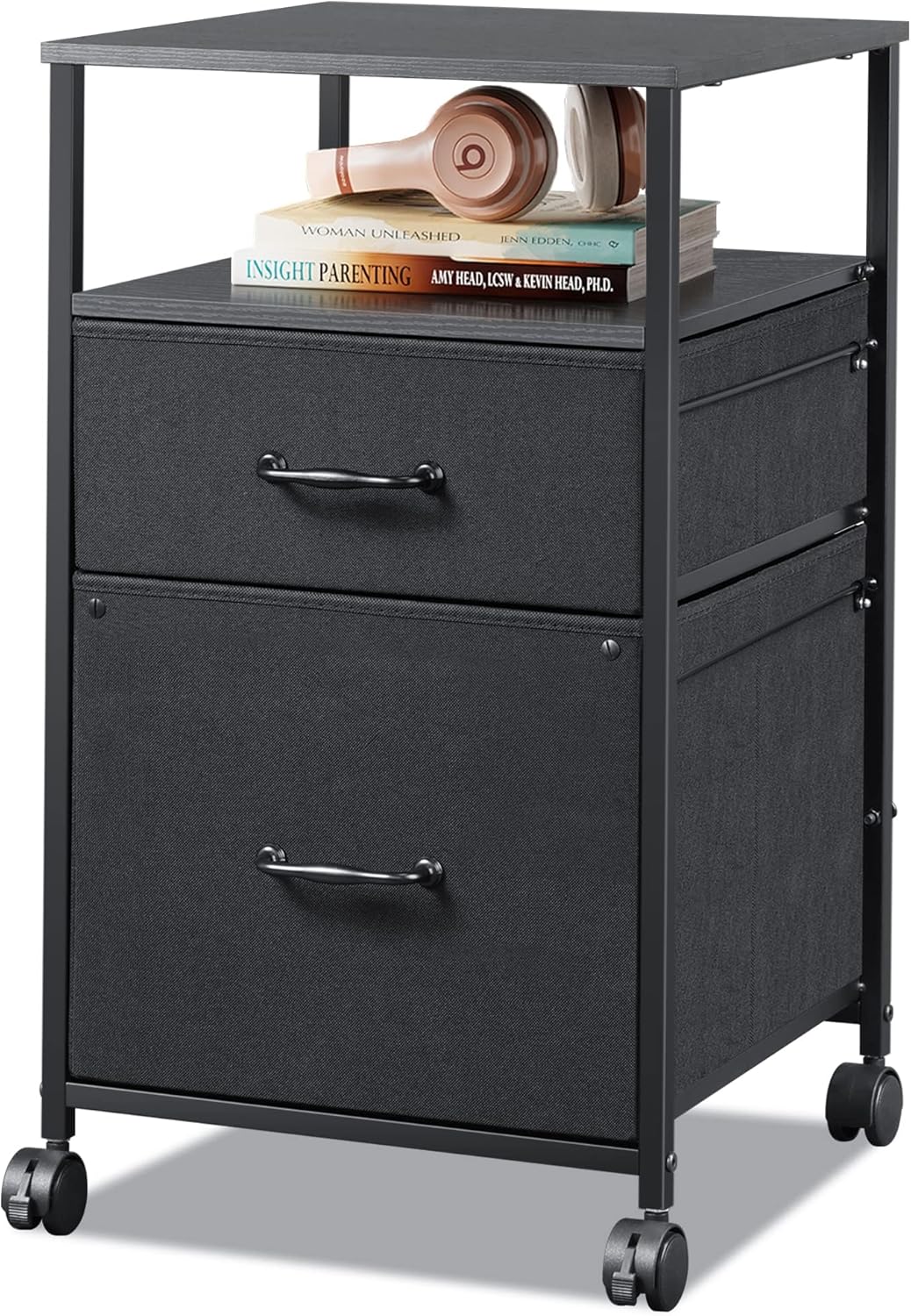 DEVAISE Mobile File Cabinet, Rolling Printer Stand with Open Storage Shelf, Fabric Vertical...