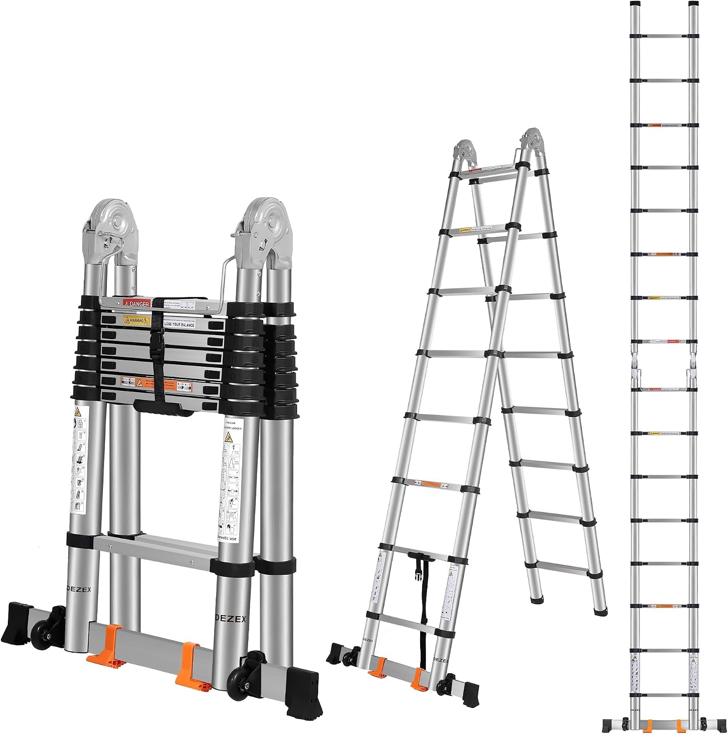 DEZEX Telescoping Ladders 16.5FT A Frame Ladder, Adjustable Folding Extension Ladder, with...