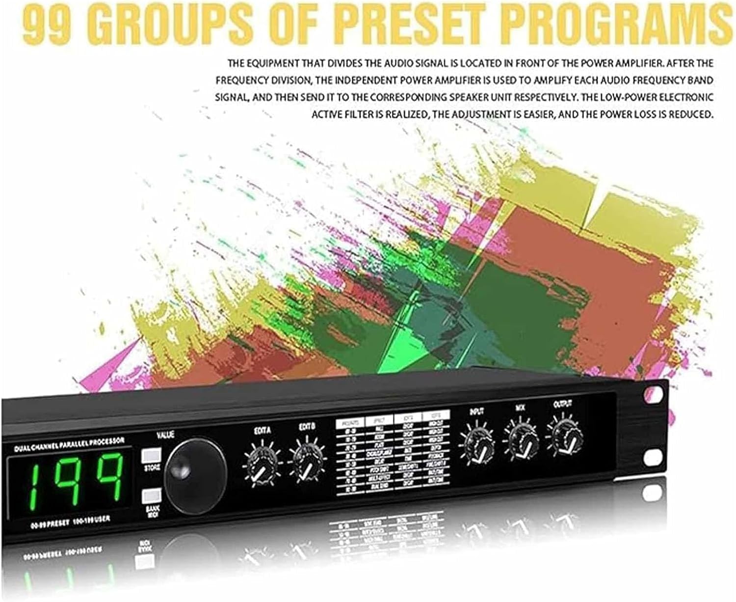 Digital Reverb Multi Effect DSP Processor, Audio Processor Equalizer, 99 Preset Programs... image