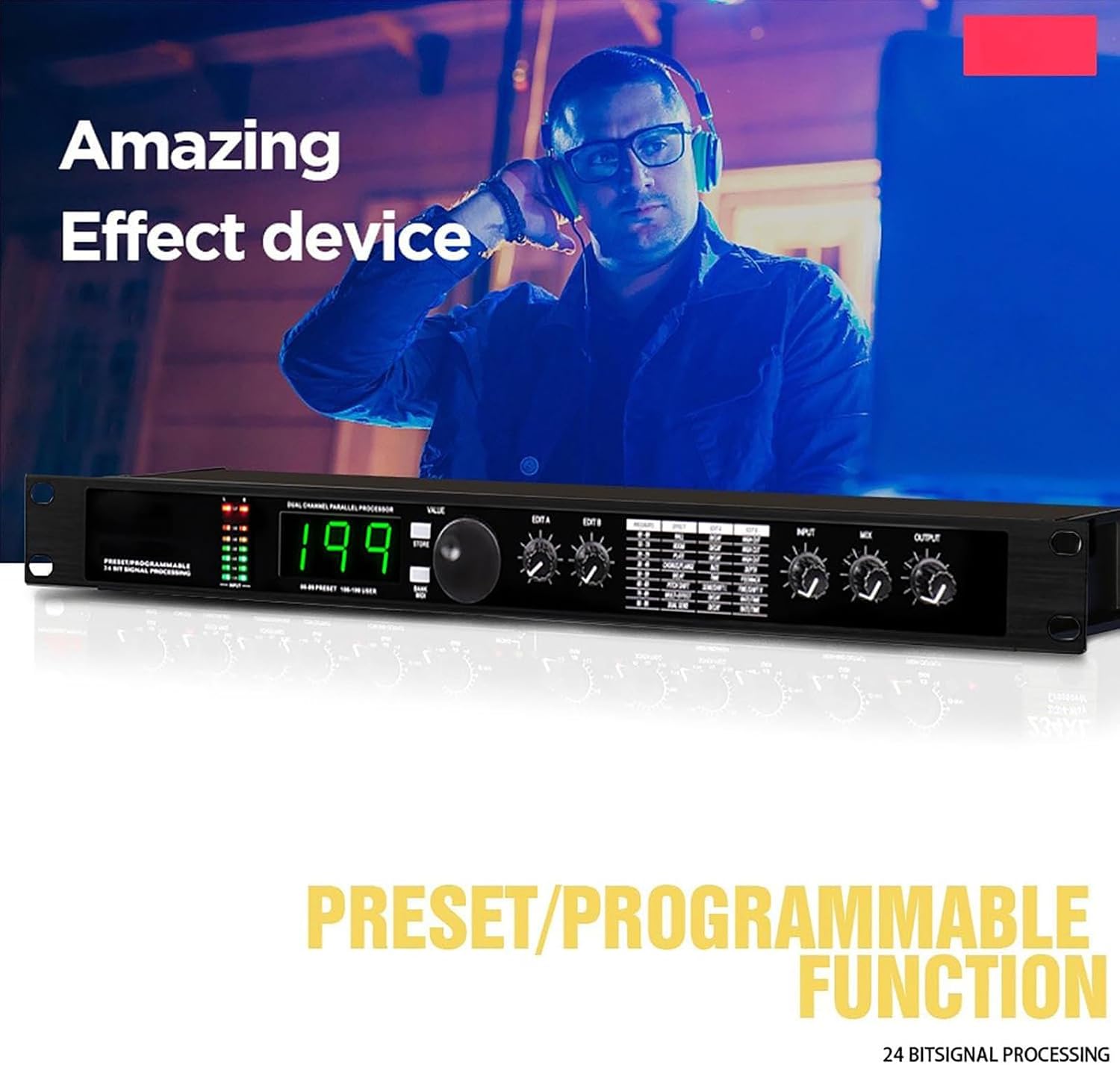 Digital Reverb Multi Effect DSP Processor, Audio Processor Equalizer, 99 Preset Programs... image