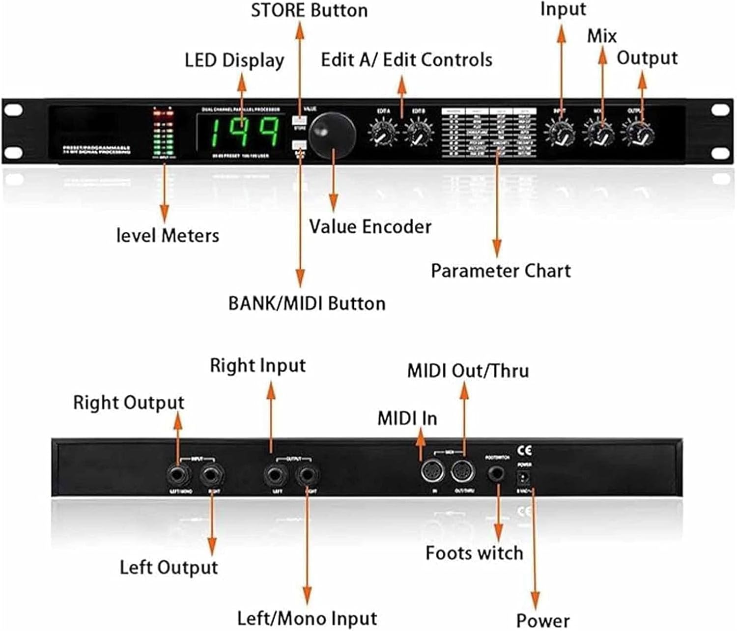 Digital Reverb Multi Effect DSP Processor, Audio Processor Equalizer, 99 Preset Programs... image