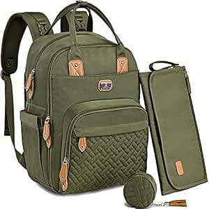 Dikaslon Diaper Bag Backpack with Portable Changing Pad, Pacifier Case and Stroller Straps... image