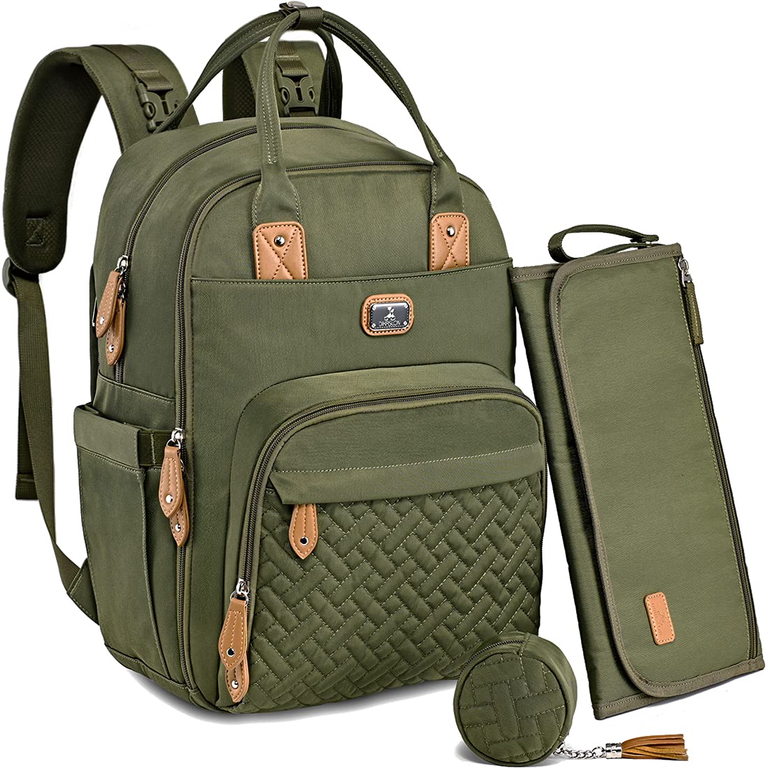 Dikaslon Diaper Bag Backpack with Portable Changing Pad, Pacifier Case and Stroller Straps...