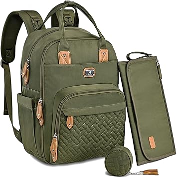 Dikaslon Diaper Bag Backpack with Portable Changing Pad, Pacifier Case and Stroller Straps... image