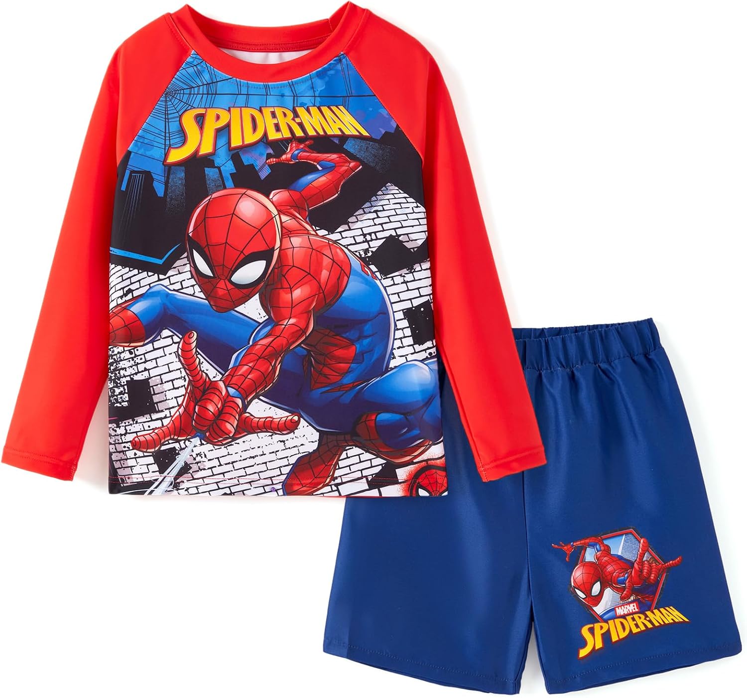 Disney Marvel Spiderman Swimsuit Rash Guard Shirt & Swim Trunks Stitch Boys Swim Set UPF 50+...