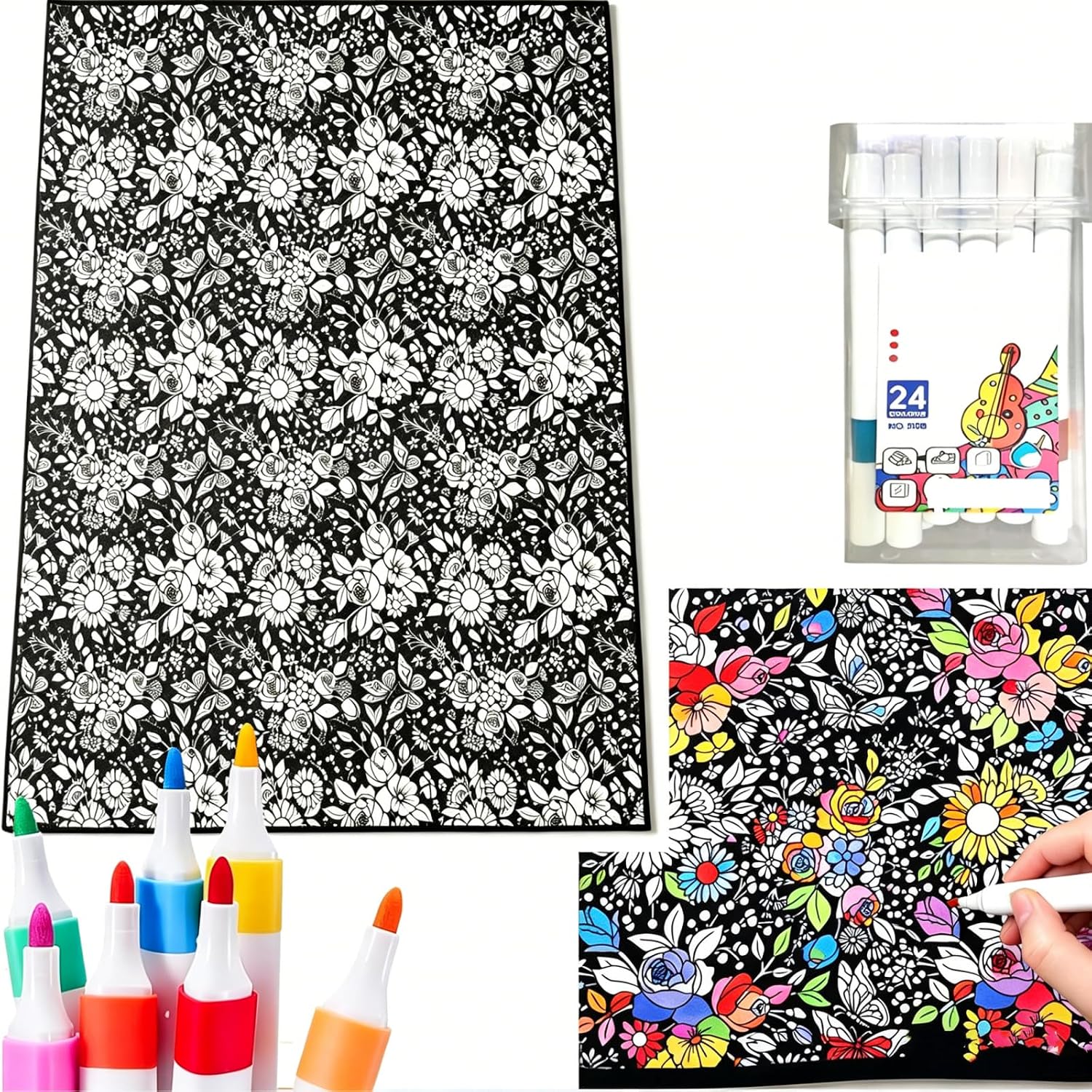 DIY Colouring Blanket Set 59×49in Velvet Blanket with Complimentary 24 Markers - Color ....