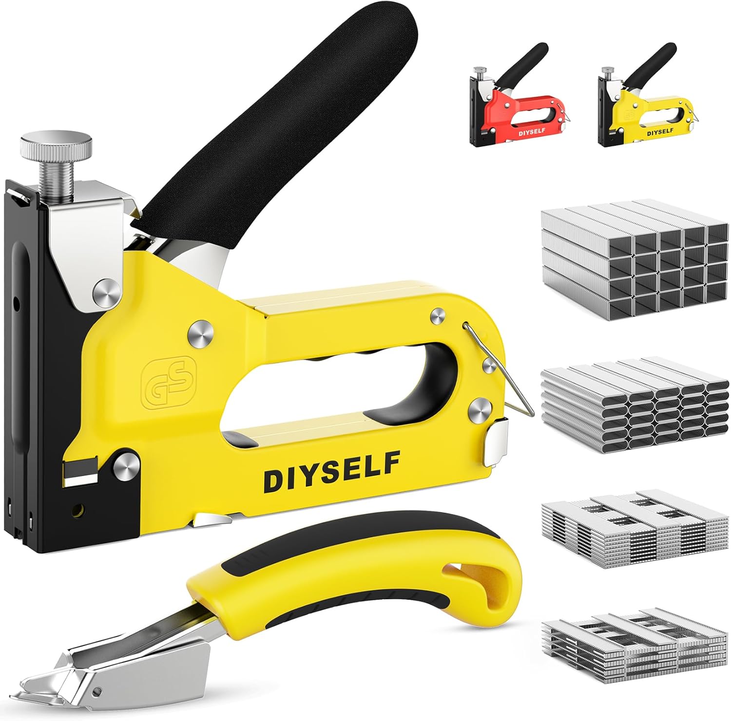 DIYSELF Staple Gun Heavy Duty 4-in-1 Upholstery Staple Gun with 4000 Staples Remover Fabric...