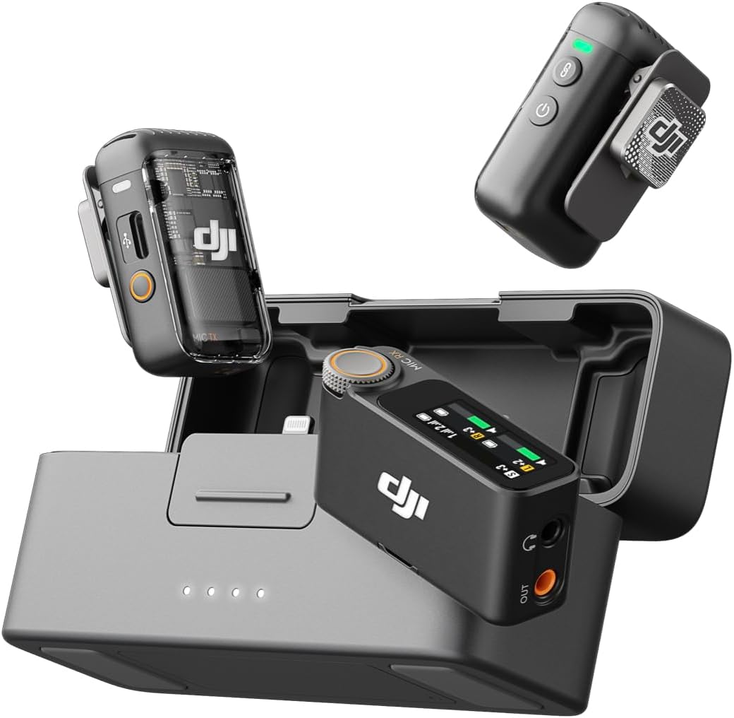 DJI Mic 2 (2 TX + 1 RX + Charging Case), All-in-one Wireless Microphone, Intelligent Noise...
