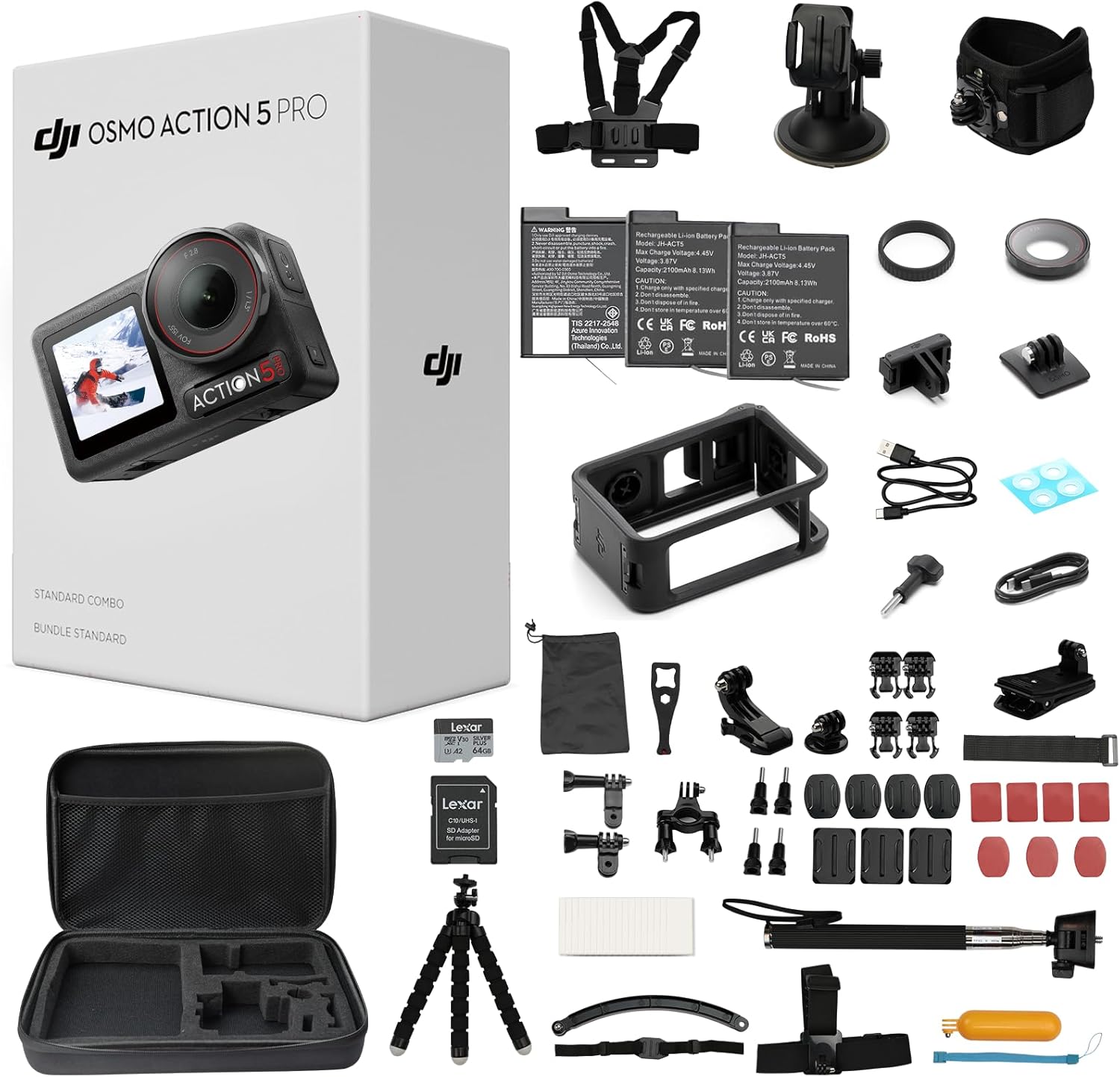 DJI Osmo Action 5 Pro Waterproof Action Camera Bundle, 1/1.3" Sensor, 4K/120fps Video, 47GB...